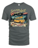 Summer Wanderlust Beach Van Graphic T-Shirt - gray t-shirt on white background