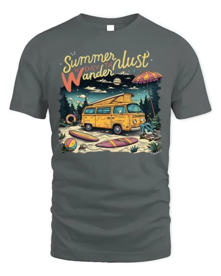 Summer Wanderlust Beach Van Graphic T-Shirt - gray t-shirt on white background
