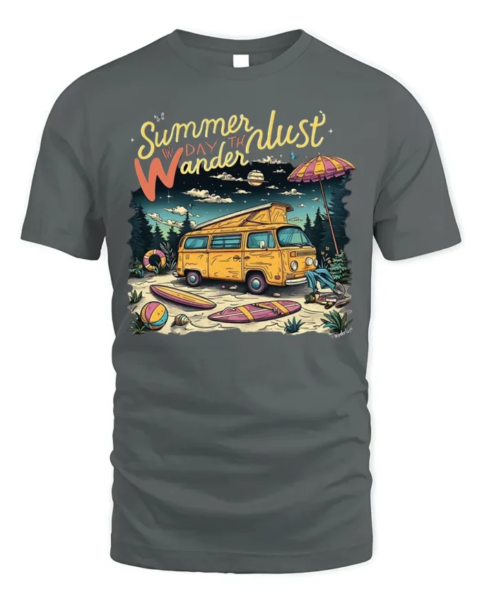 Summer Wanderlust Beach Van Graphic T-Shirt - gray t-shirt on white background