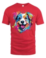 Colorful Artistic Dog Face Graphic T-Shirt - red t-shirt on white background