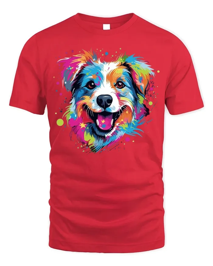 Colorful Artistic Dog Face Graphic T-Shirt - red t-shirt on white background