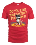 Funny Dog System Joke Graphic T-Shirt Humor Tee - red t-shirt on white background