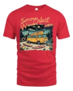 Summer Wanderlust Beach Van Graphic T-Shirt - red t-shirt on white background