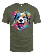 Colorful Artistic Dog Face Graphic T-Shirt - military green t-shirt on white background