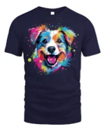 Colorful Artistic Dog Face Graphic T-Shirt - navy t-shirt on white background