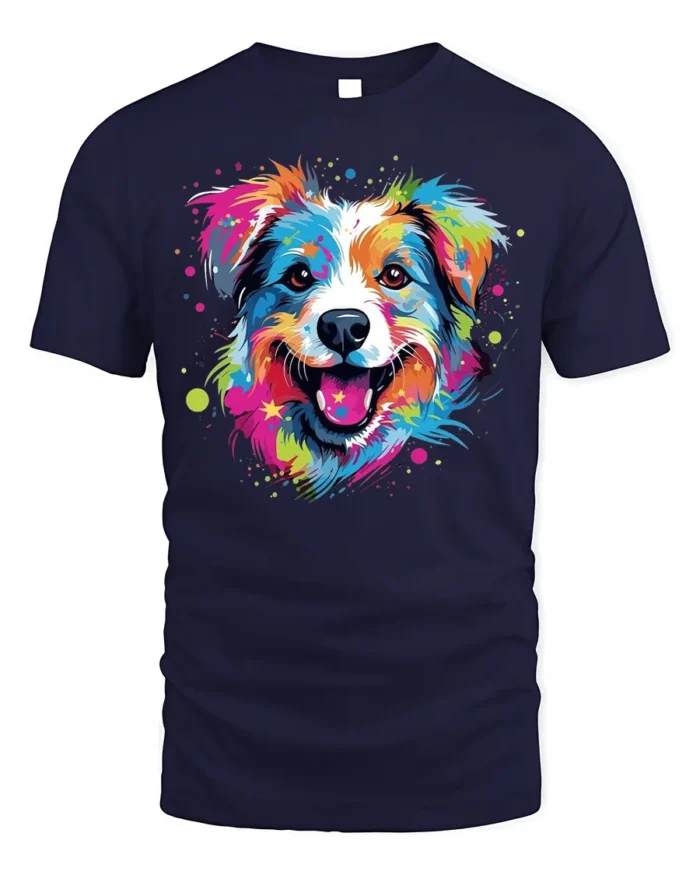 Colorful Artistic Dog Face Graphic T-Shirt - navy t-shirt on white background