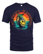 Act Peaceful Be Dangerous Graphic T-Shirt Tee - navy t-shirt on white background