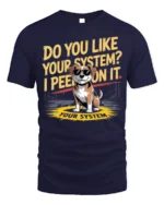 Funny Dog System Joke Graphic T-Shirt Humor Tee - navy t-shirt on white background