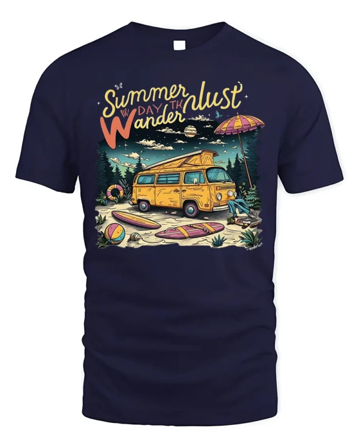 Summer Wanderlust Beach Van Graphic T-Shirt - navy t-shirt on white background
