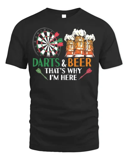 Darts and Beer Funny Pub Night Graphic T-Shirt - black t-shirt on white background