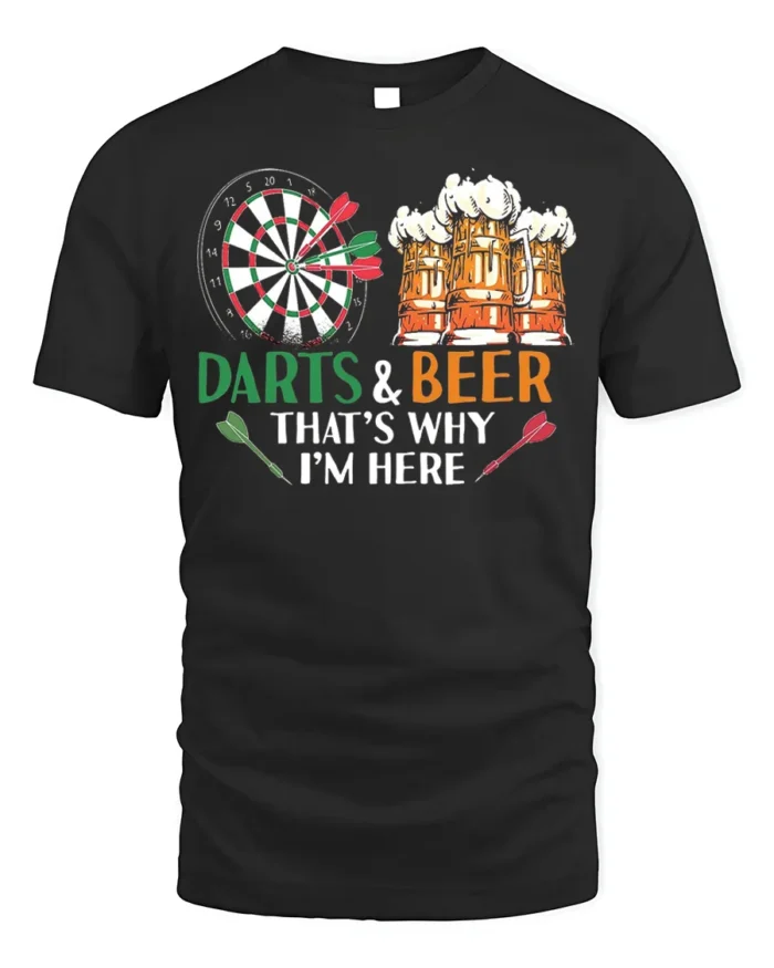 Darts and Beer Funny Pub Night Graphic T-Shirt - black t-shirt on white background