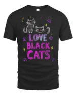 Love Black Cats Cute Feline Graphic T-Shirt - black t-shirt on white background