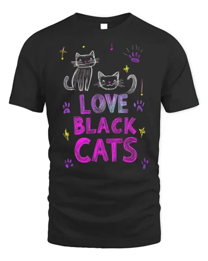 Love Black Cats Cute Feline Graphic T-Shirt - black t-shirt on white background