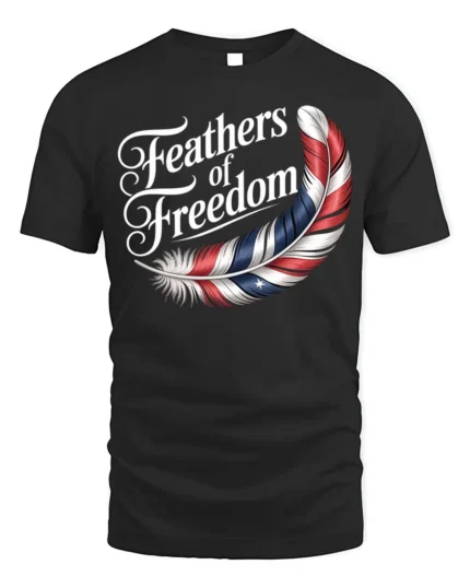 Feathers of Freedom Patriotic Flag Graphic T-Shirt - black t-shirt on white background