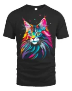 Psychedelic Colorful Cat Face Graphic T-Shirt - black t-shirt on white background
