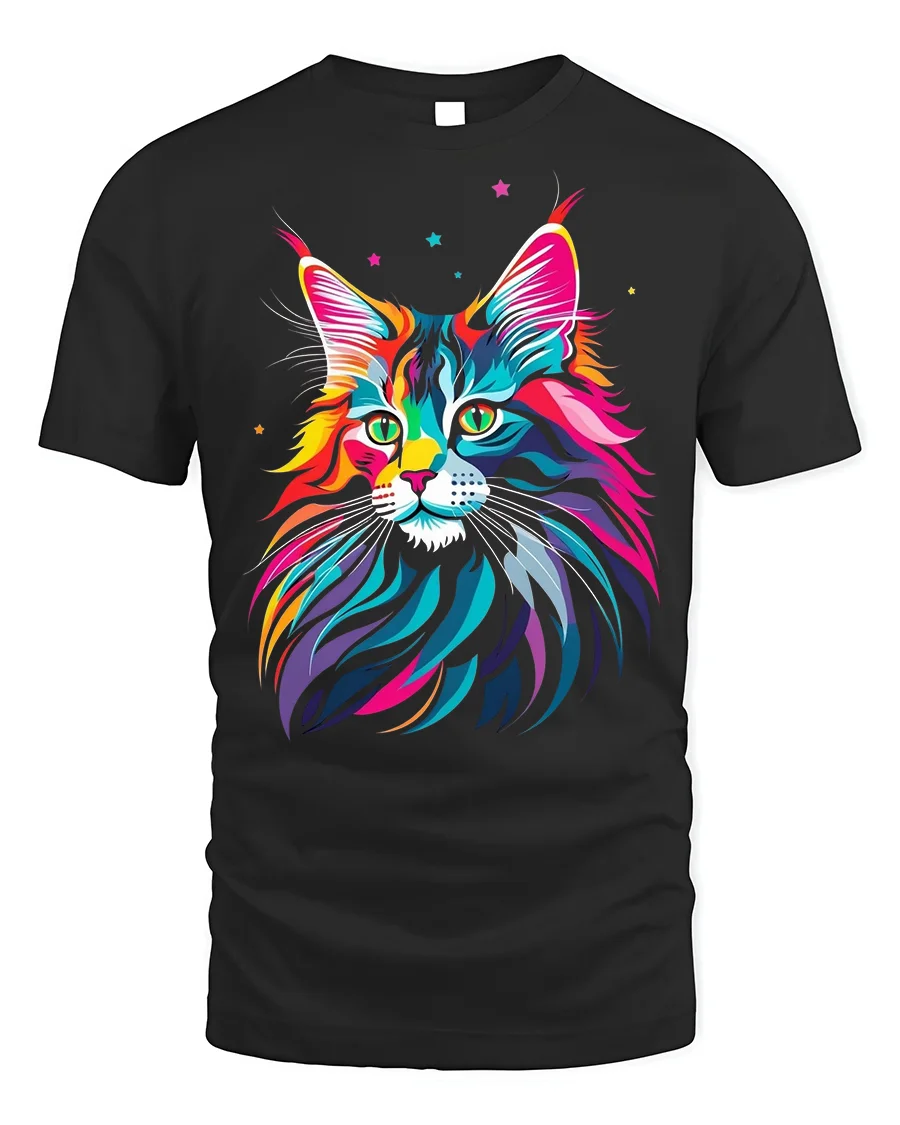 Psychedelic Colorful Cat Face Graphic T-Shirt - 1 Psychedelic Colorful Cat Face Graphic T-Shirt - black t-shirt on white background