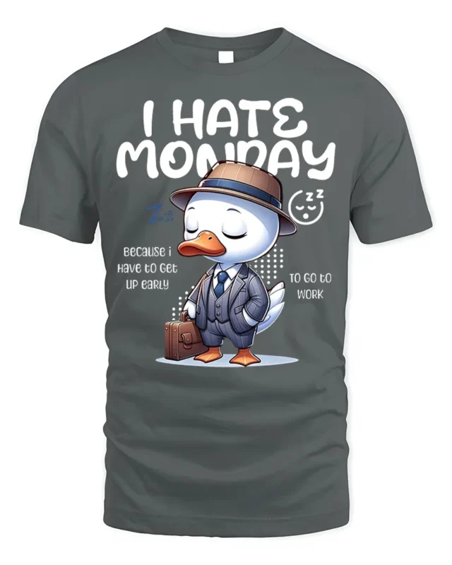 Funny Duck I Hate Monday Work Graphic T-Shirt - gray t-shirt on white background
