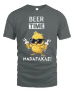 Beer Time Funny Chick Drinking Graphic T-Shirt - gray t-shirt on white background