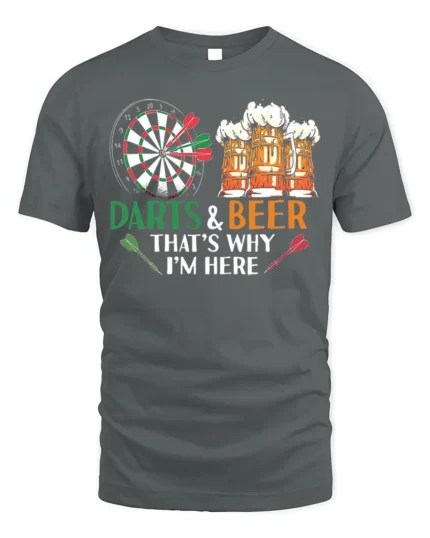 Darts and Beer Funny Pub Night Graphic T-Shirt - gray t-shirt on white background