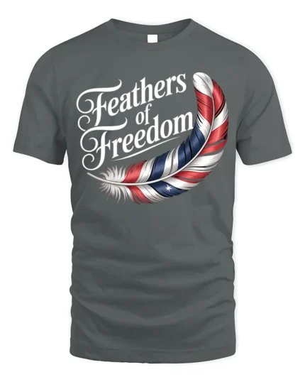Feathers of Freedom Patriotic Flag Graphic T-Shirt - gray t-shirt on white background