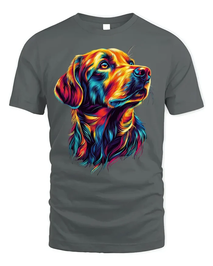 Psychedelic Labrador Dog Art Graphic T-Shirt - gray t-shirt on white background