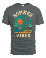Retro Summer Vibes Sunset Beach Graphic T-Shirt - gray t-shirt on white background