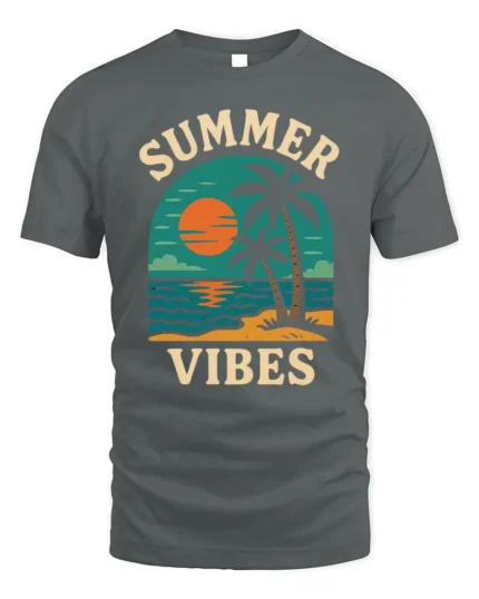 Retro Summer Vibes Sunset Beach Graphic T-Shirt - gray t-shirt on white background