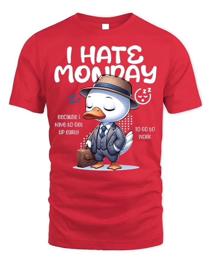 Funny Duck I Hate Monday Work Graphic T-Shirt - red t-shirt on white background