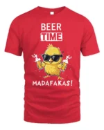 Beer Time Funny Chick Drinking Graphic T-Shirt - red t-shirt on white background