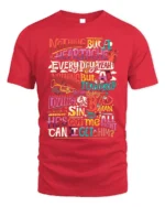 Colorful Retro Typography Graphic Quote T-Shirt - red t-shirt on white background