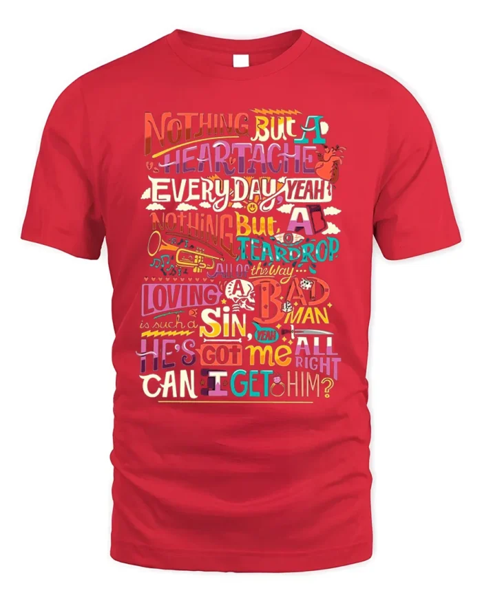 Colorful Retro Typography Graphic Quote T-Shirt - red t-shirt on white background