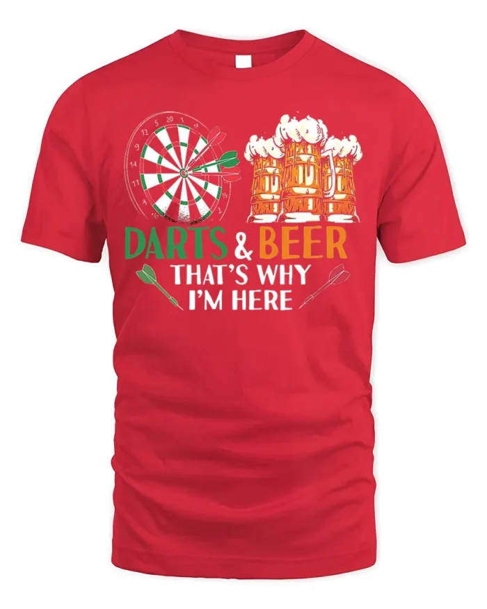 Darts and Beer Funny Pub Night Graphic T-Shirt - red t-shirt on white background