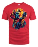 Psychedelic Labrador Dog Art Graphic T-Shirt - red t-shirt on white background