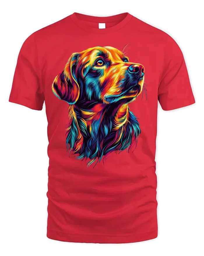 Psychedelic Labrador Dog Art Graphic T-Shirt - red t-shirt on white background