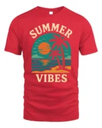 Retro Summer Vibes Sunset Beach Graphic T-Shirt - red t-shirt on white background