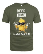Beer Time Funny Chick Drinking Graphic T-Shirt - military green t-shirt on white background