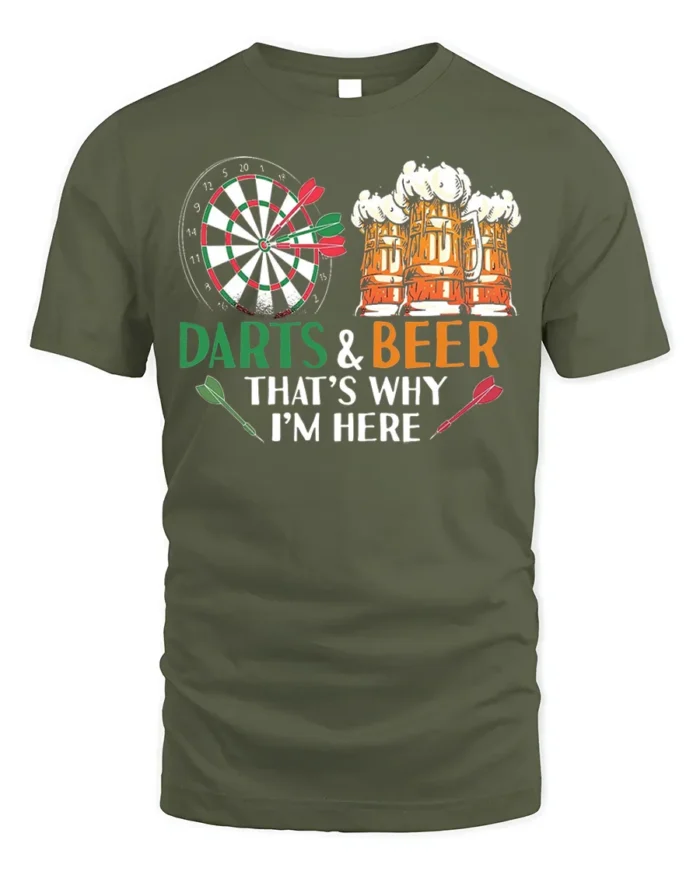 Darts and Beer Funny Pub Night Graphic T-Shirt - military green t-shirt on white background