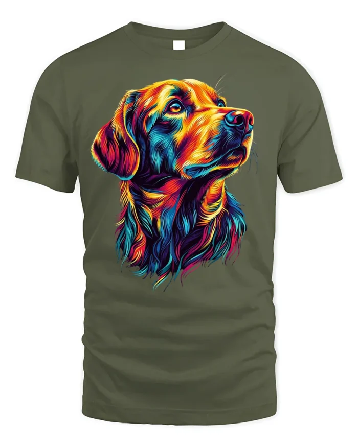 Psychedelic Labrador Dog Art Graphic T-Shirt - military green t-shirt on white background