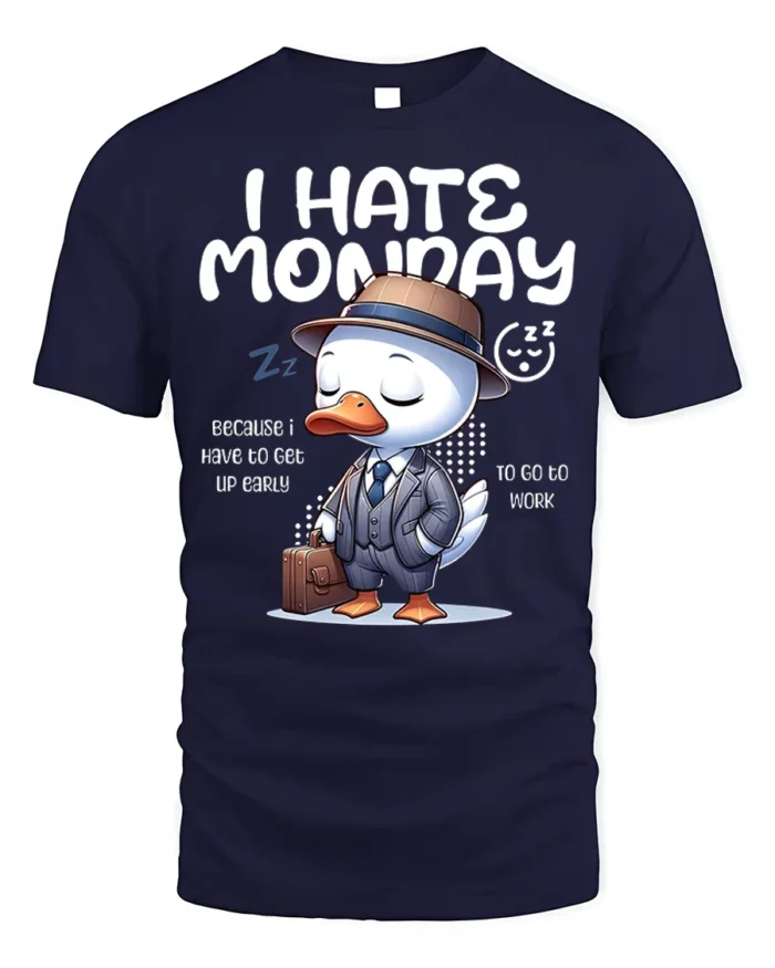 Funny Duck I Hate Monday Work Graphic T-Shirt - navy t-shirt on white background