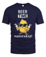 Beer Time Funny Chick Drinking Graphic T-Shirt - navy t-shirt on white background