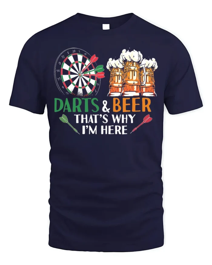 Darts and Beer Funny Pub Night Graphic T-Shirt - navy t-shirt on white background