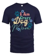 Funny Crazy Dog Mom Paw Print Graphic T-Shirt - navy t-shirt on white background