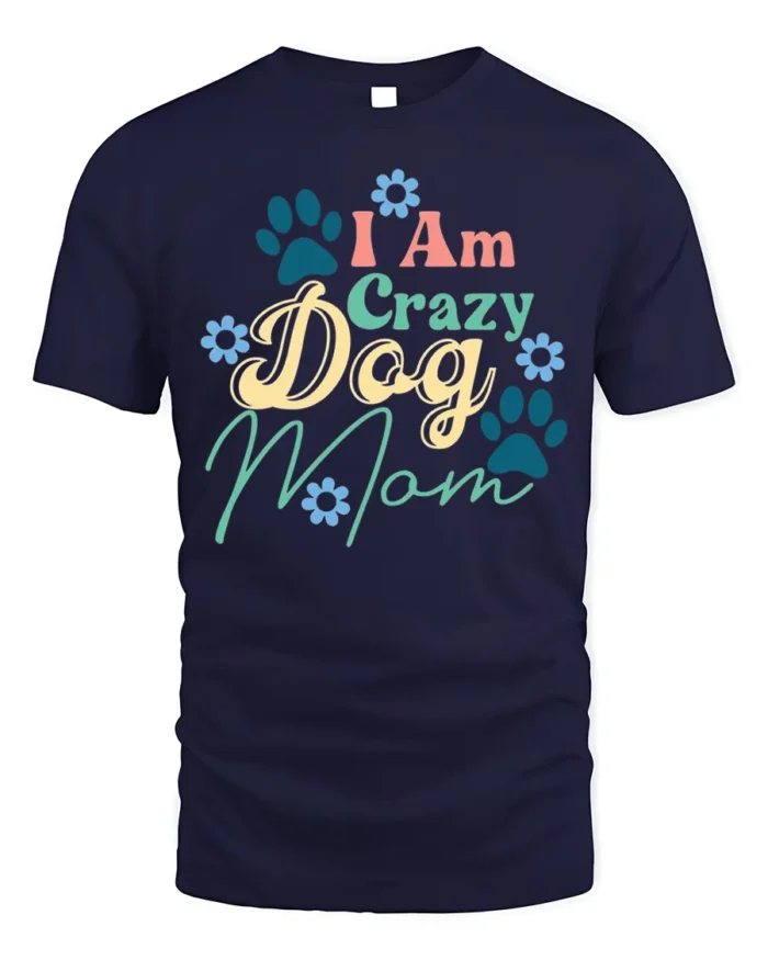 Funny Crazy Dog Mom Paw Print Graphic T-Shirt - navy t-shirt on white background