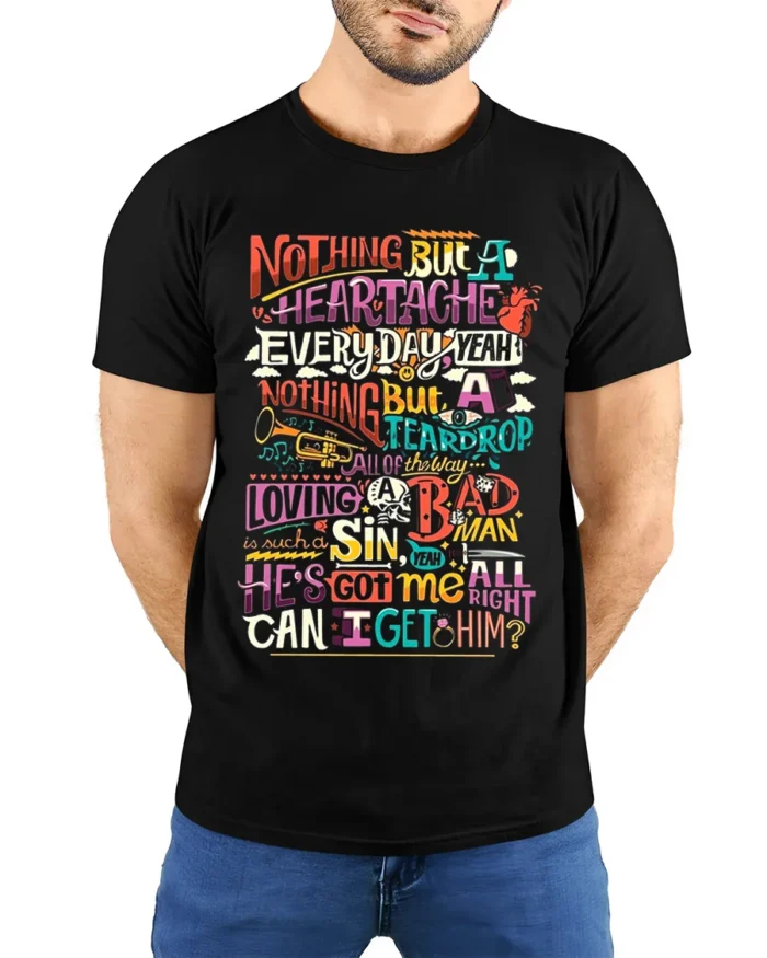 Colorful Retro Typography Graphic Quote T-Shirt - model wearing black shirt, hands behind back