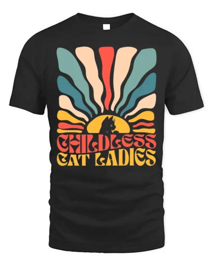 Retro Childless Cat Ladies Vintage Graphic T-Shirt - black t-shirt on white background