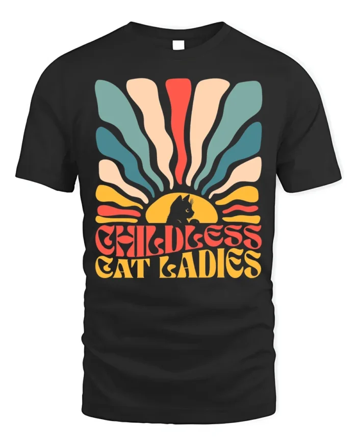 Retro Childless Cat Ladies Vintage Graphic T-Shirt - black t-shirt on white background