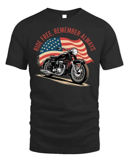 Ride Free Remember Always Motorcycle Graphic T-Shirt - black t-shirt on white background