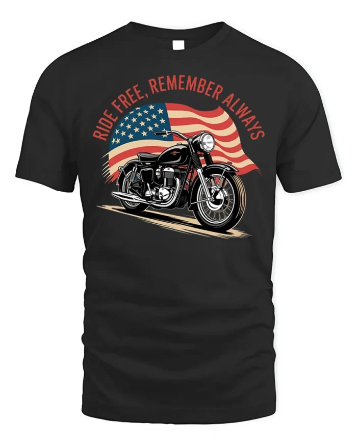 Ride Free Remember Always Motorcycle Graphic T-Shirt - black t-shirt on white background