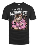 Funny Grumpy Cat Not a Morning Coffee T-Shirt - black t-shirt on white background