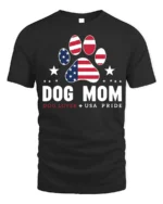 Patriotic Dog Mom USA Flag Paw Print Graphic T-Shirt - black t-shirt on white background